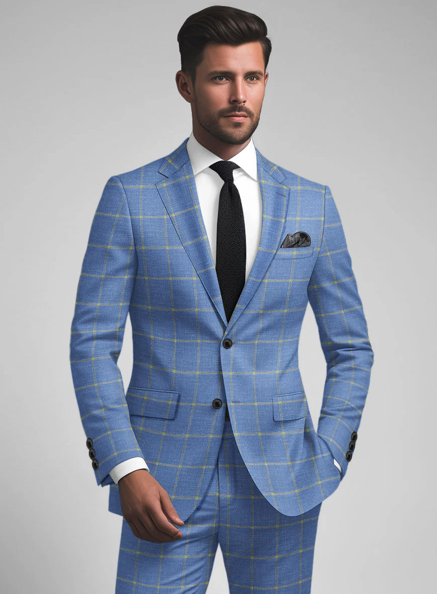 Italian Murano Eginda Blue Wool Linen Suit - Image 4