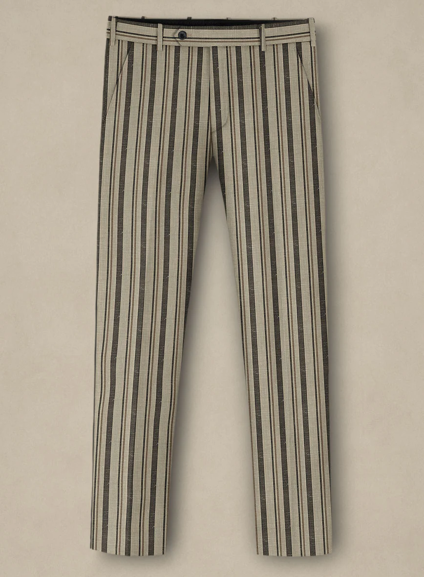 Italian Murano Emario Stripe Wool Linen Silk Pants - Image 2