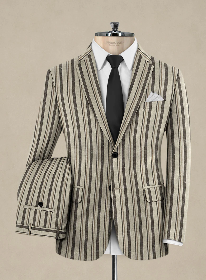 Italian Murano Emario Stripe Wool Linen Silk Suit - Image 2