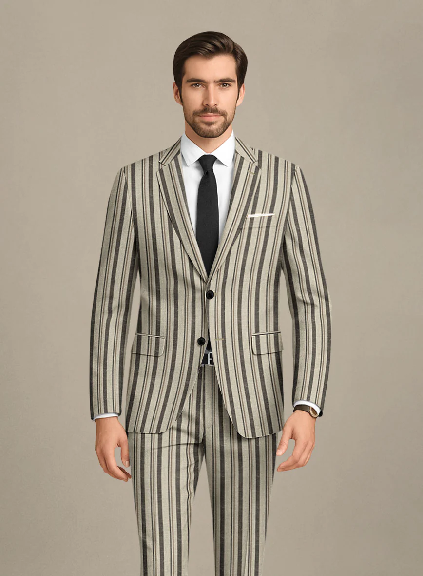 Italian Murano Emario Stripe Wool Linen Silk Suit - Image 3
