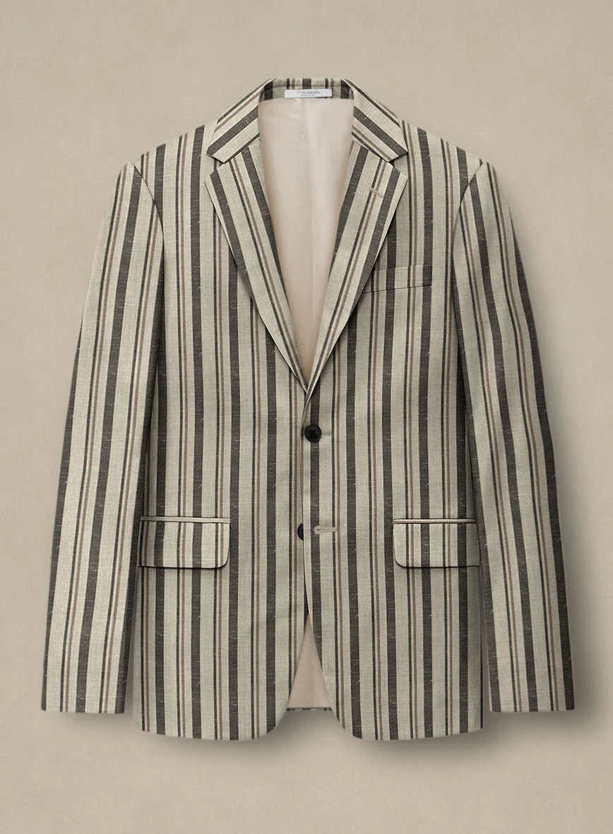 Italian Murano Emario Stripe Wool Linen Silk Suit - Image 4