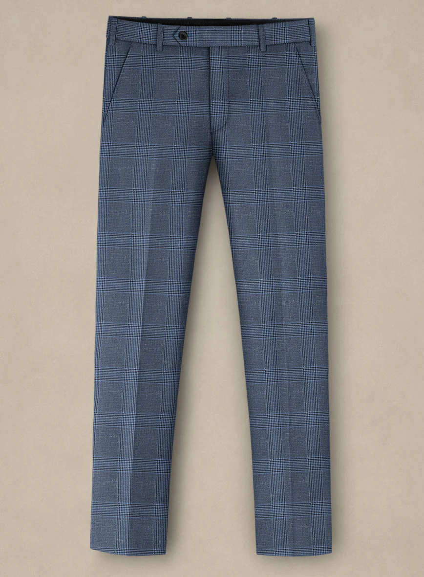 Italian Murano Enora Blue Wool Linen Silk Pants - Image 2