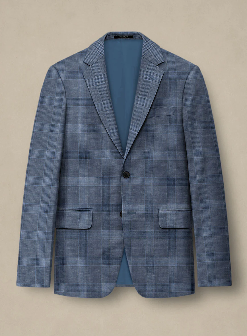 Italian Murano Enora Blue Wool Linen Silk Suit - Image 3