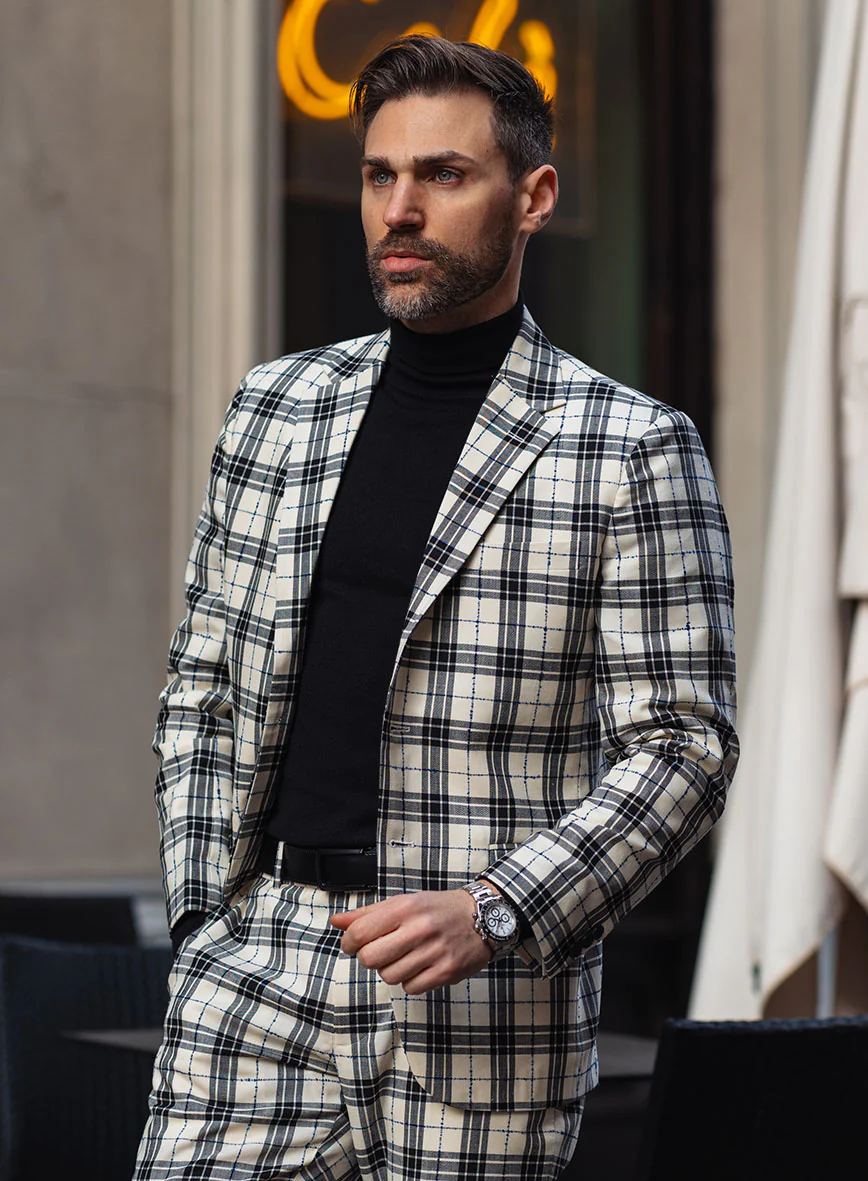 Italian Murano Ernio Checks Wool Linen Silk Suit - Image 4