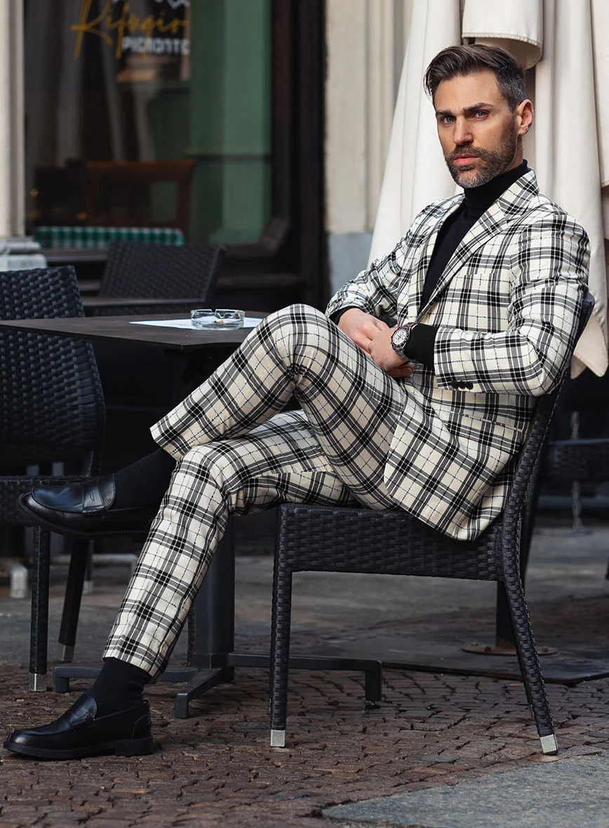 Italian Murano Ernio Checks Wool Linen Silk Suit - Image 5