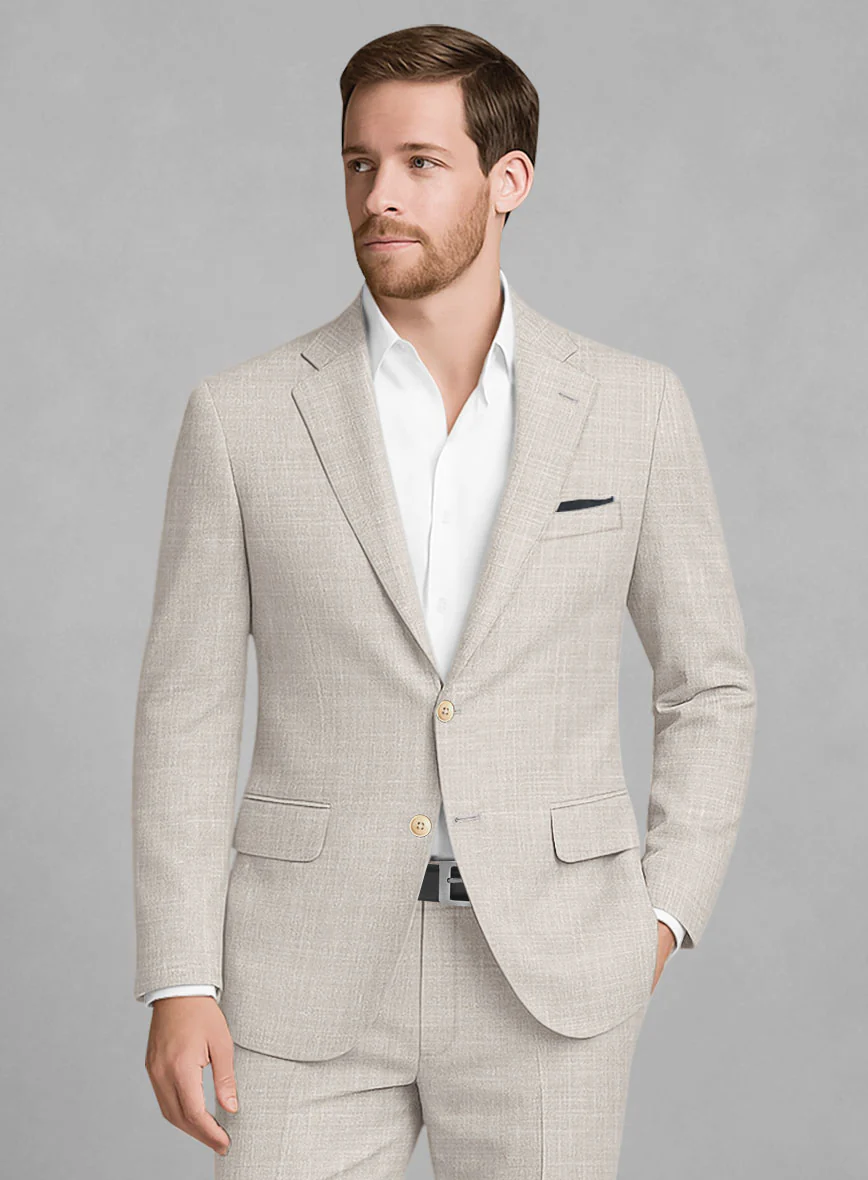 Italian Murano Fawn Wool Linen Suit - Image 3