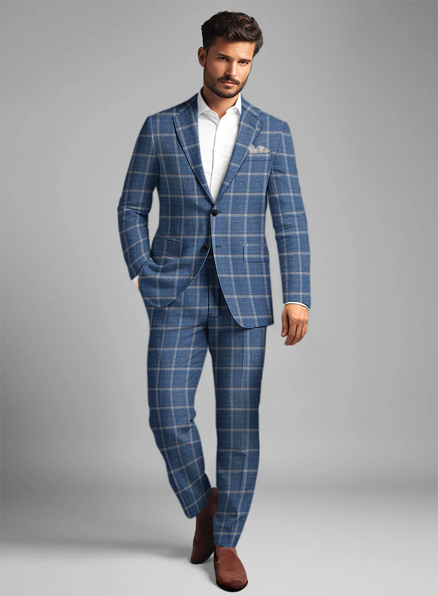 Italian Murano Geoia Blue Wool Linen Suit - Image 2