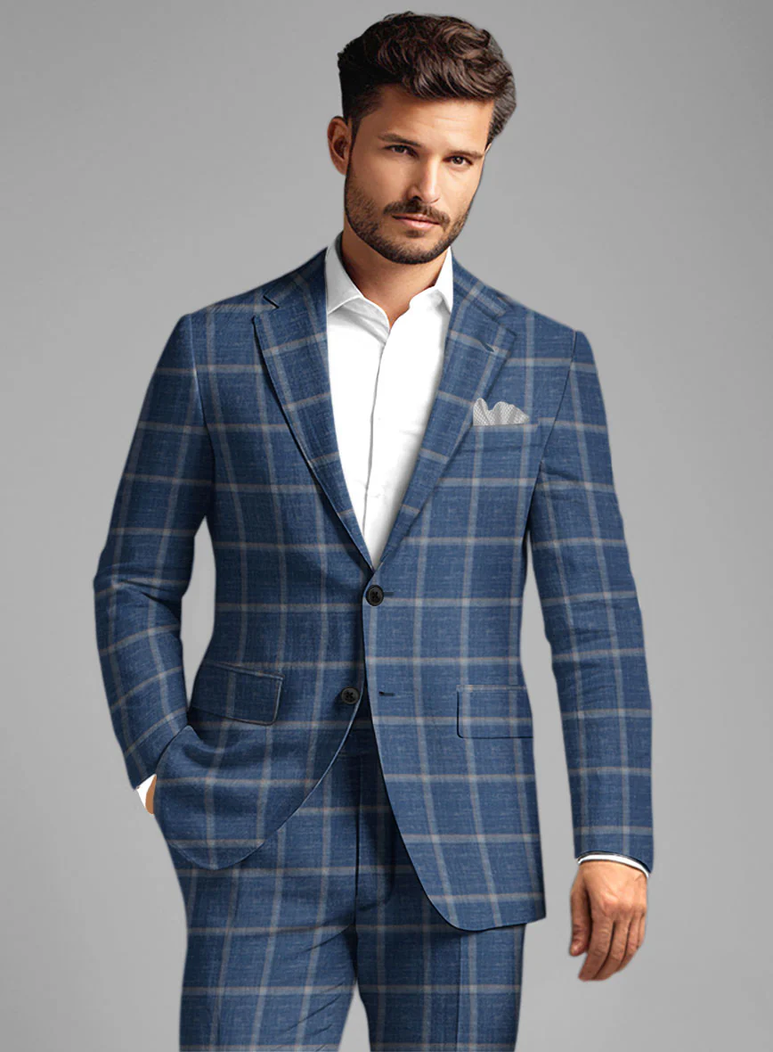 Italian Murano Geoia Blue Wool Linen Suit - Image 4