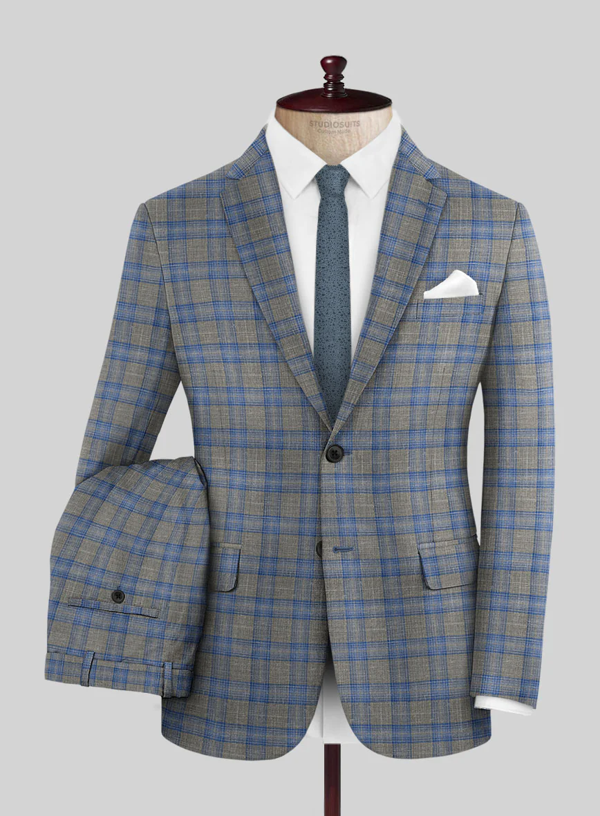 Italian Murano Gnatio Blue Gray Wool Linen Suit - Image 3