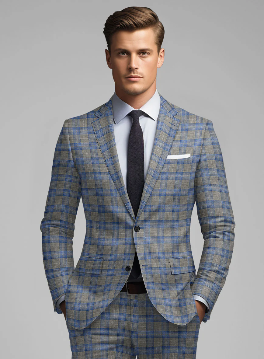 Italian Murano Gnatio Blue Gray Wool Linen Suit - Image 4