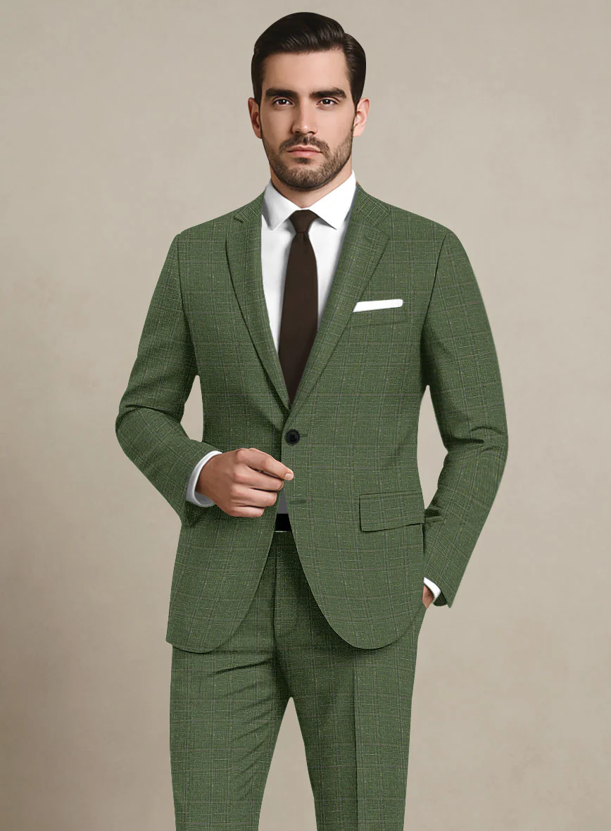 Italian Murano Gumil Green Wool Linen Silk Suit - Image 4