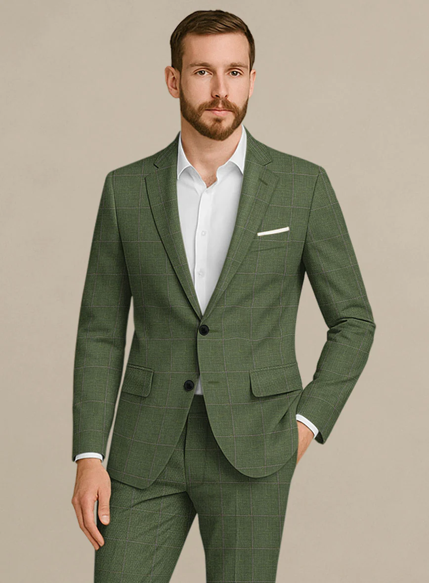 Italian Murano Josaya Green Wool Linen Silk Suit - Image 3