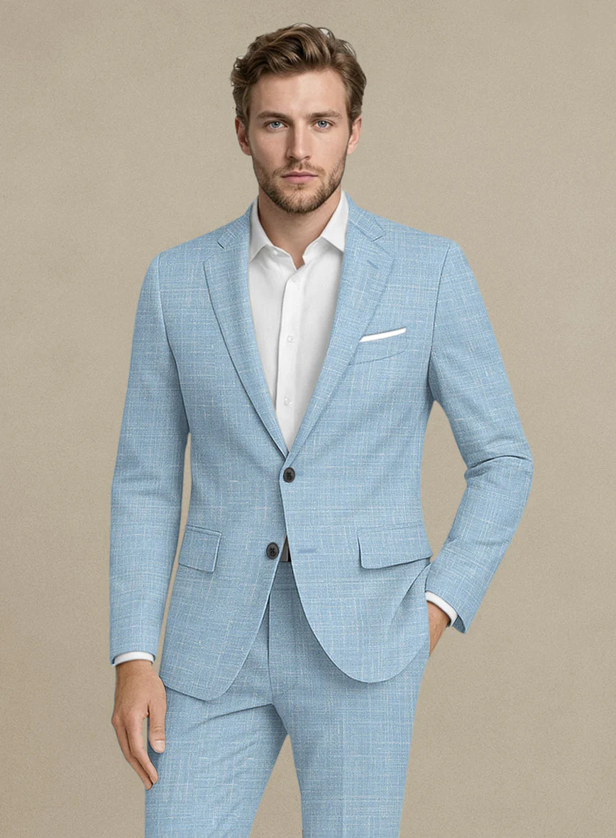 Italian Murano Light Blue Wool Linen Jacket - Image 2