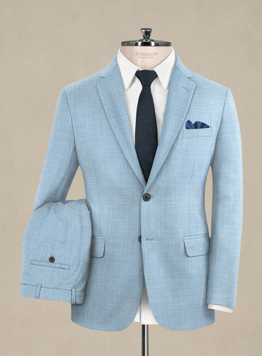 Italian Murano Light Blue Wool Linen Suit - Image 2