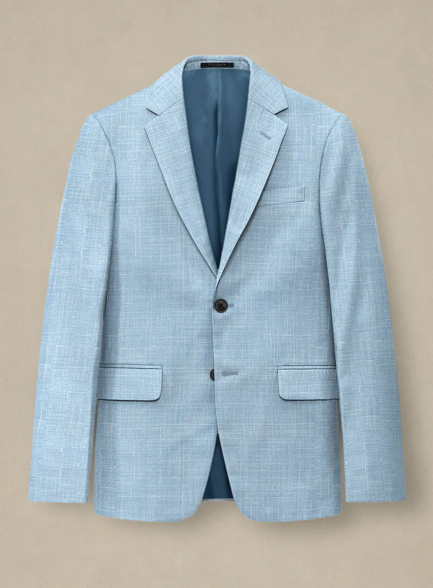 Italian Murano Light Blue Wool Linen Suit - Image 3