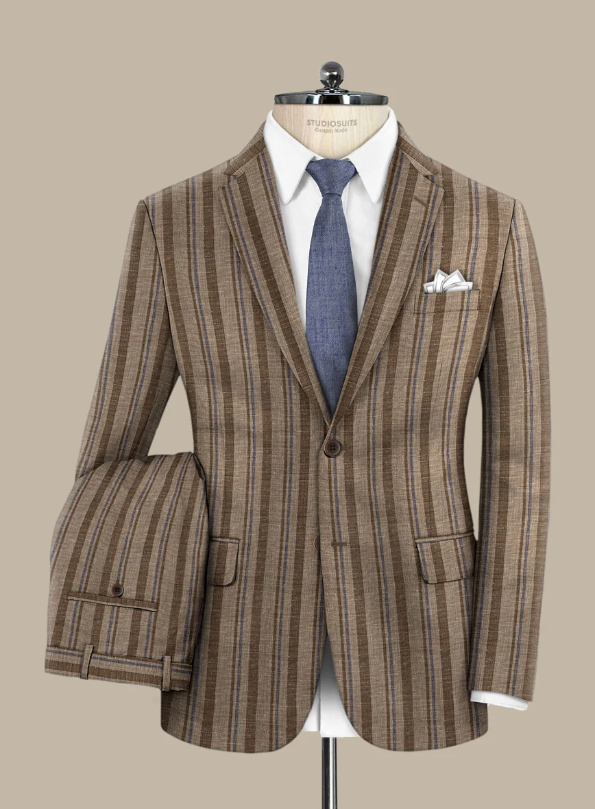 Italian Murano Omini Stripe Wool Linen Silk Suit - Image 2