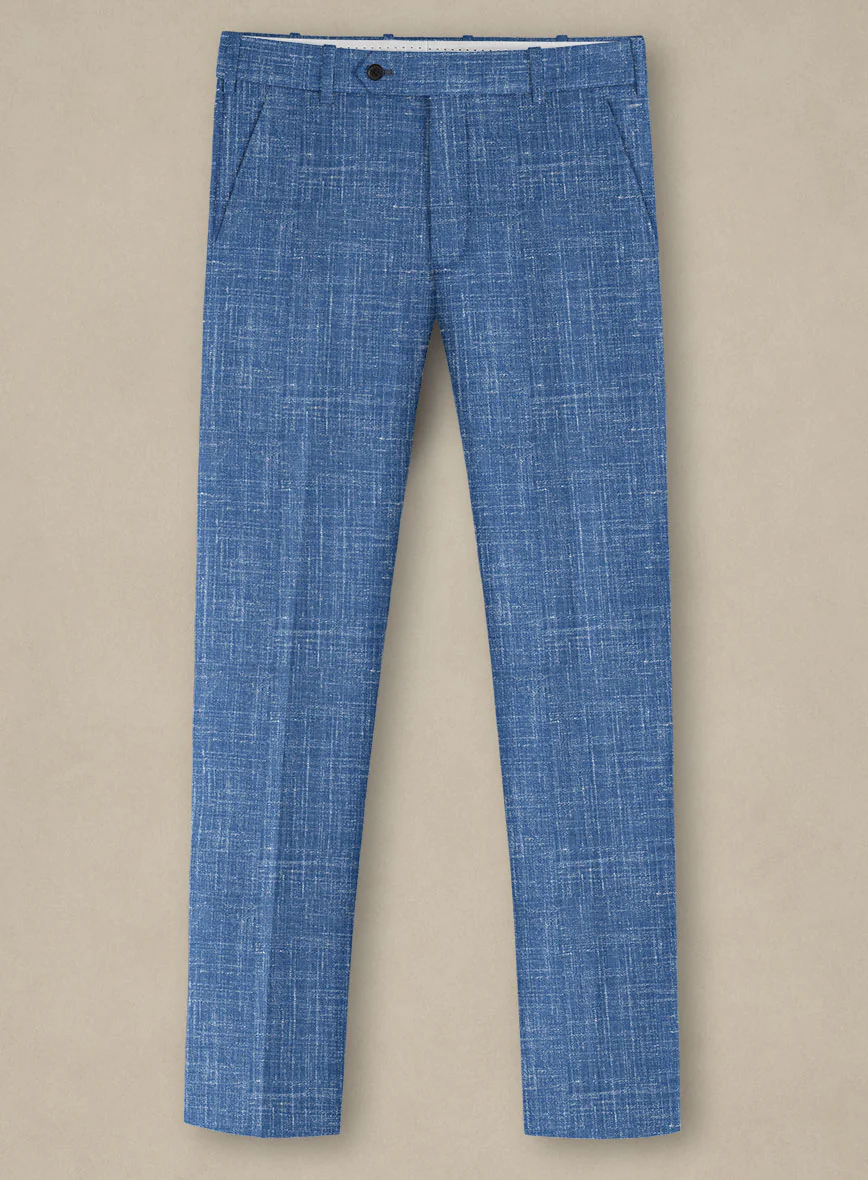 Italian Murano Portland Blue Wool Linen Pants - Image 2