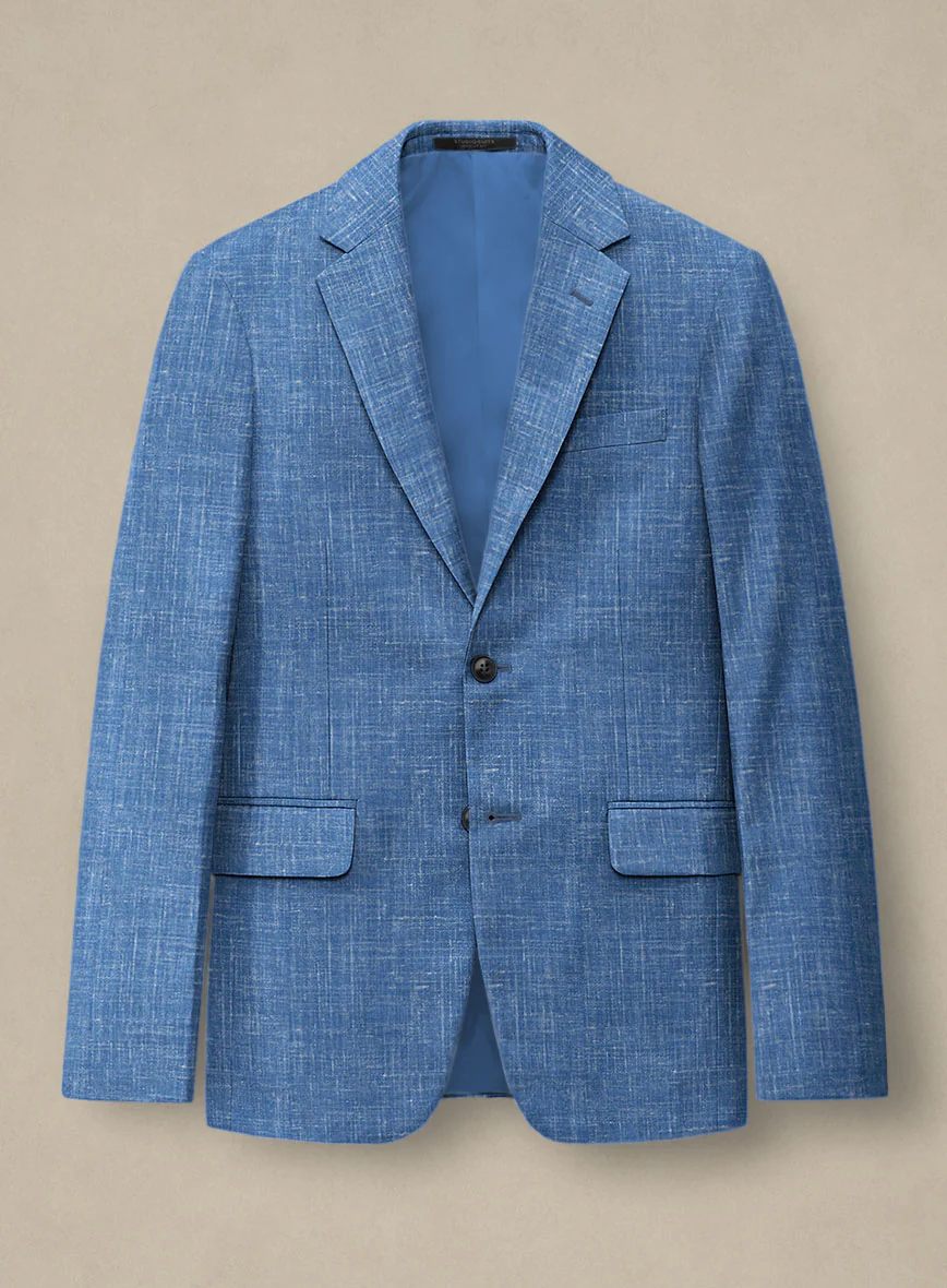 Italian Murano Portland Blue Wool Linen Suit - Image 4