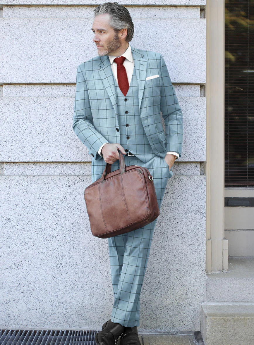 Italian Murano Vanzo Blue Wool Linen Silk Suit - Image 2