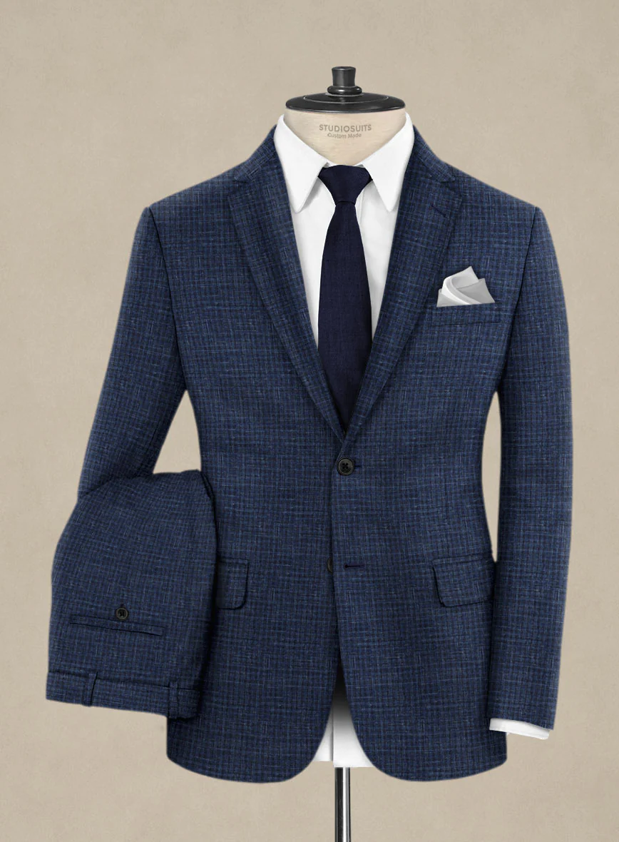 Italian Murano Zonla Blue Wool Linen Suit - Image 2