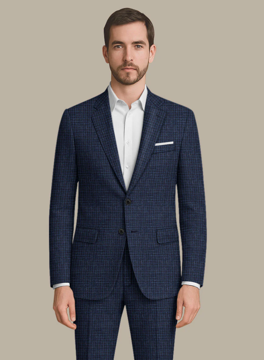 Italian Murano Zonla Blue Wool Linen Suit - Image 3
