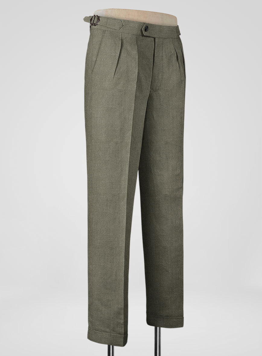 Italian Muted Green Linen Highland Trousers - Image 2