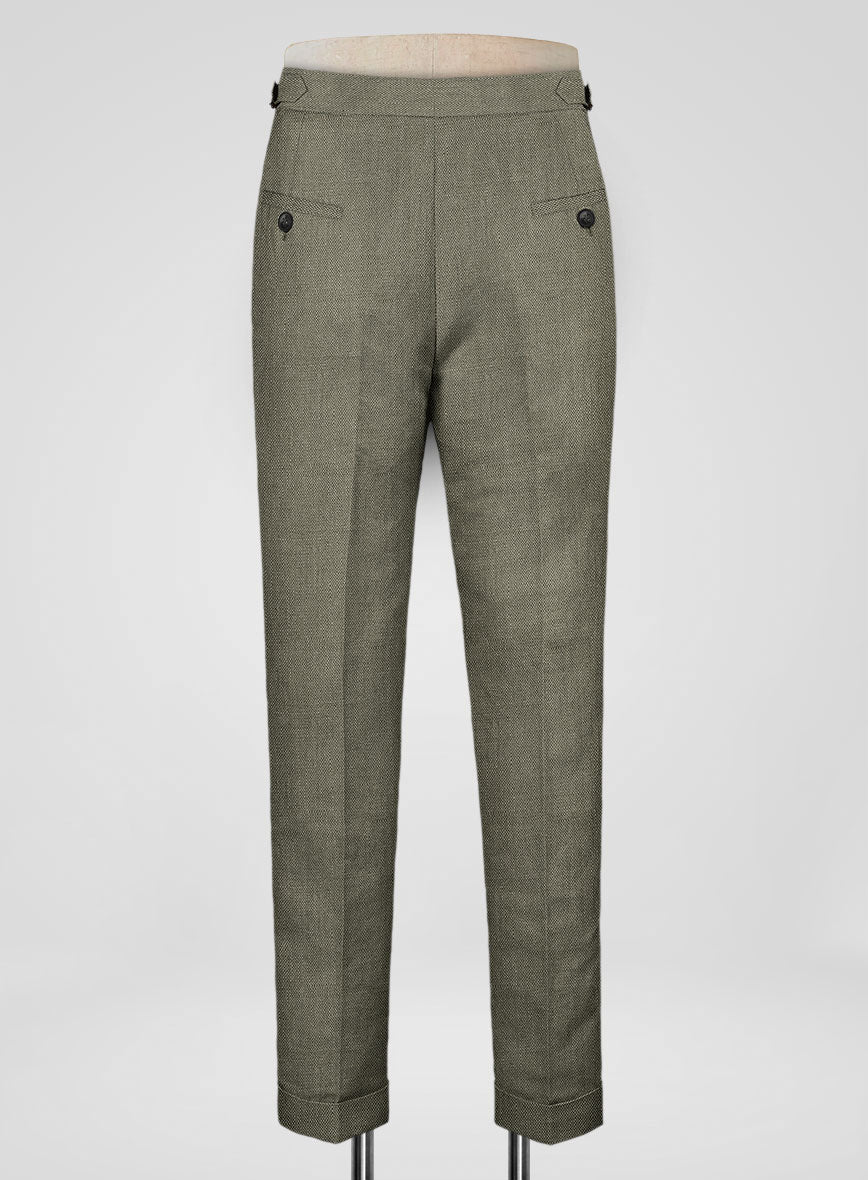 Italian Muted Green Linen Highland Trousers - Image 3