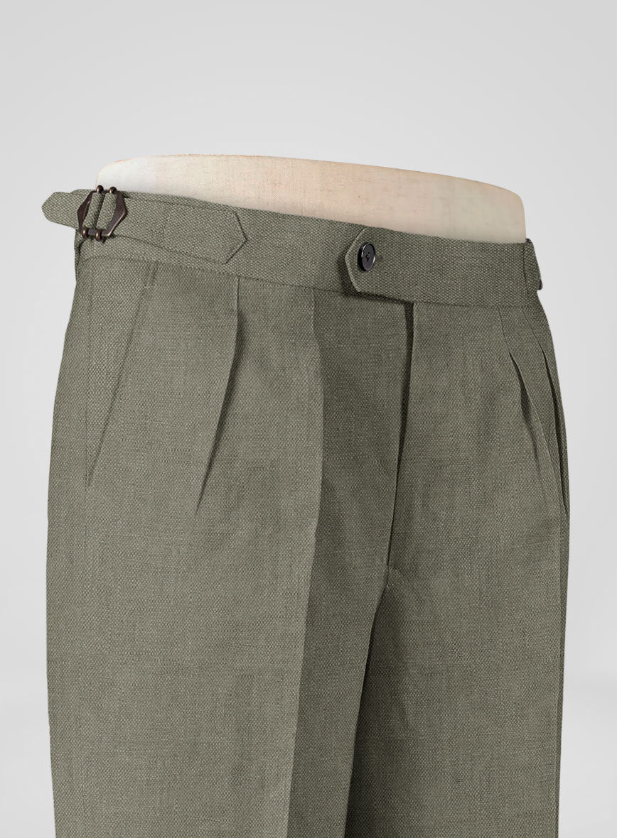 Italian Muted Green Linen Highland Trousers - Image 4