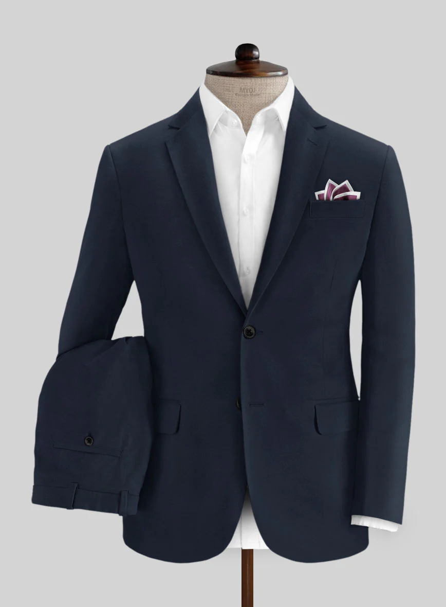 Italian Navy Blue Cotton Stretch Suit - Image 2