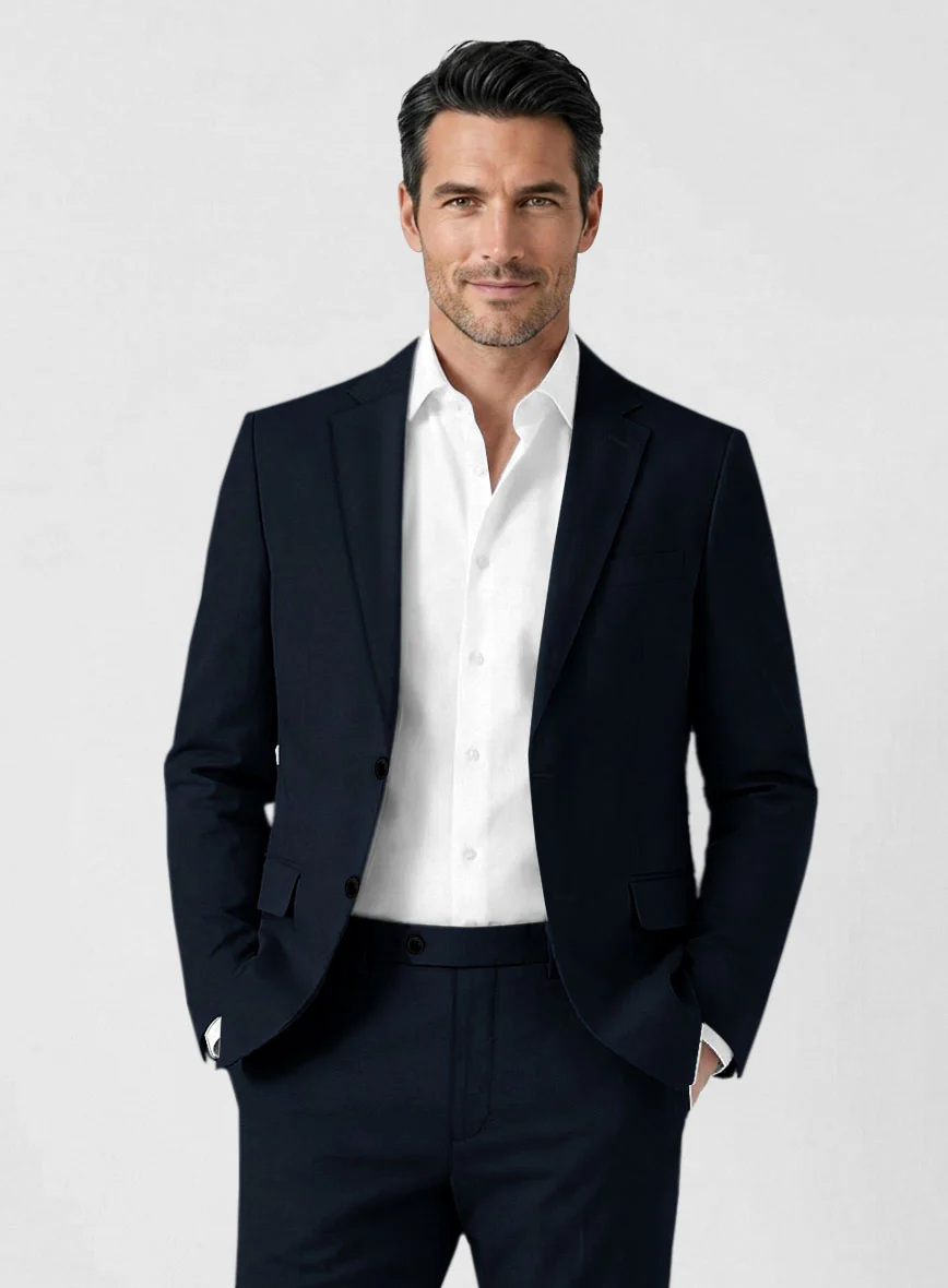 Italian Navy Blue Cotton Stretch Suit - Image 3