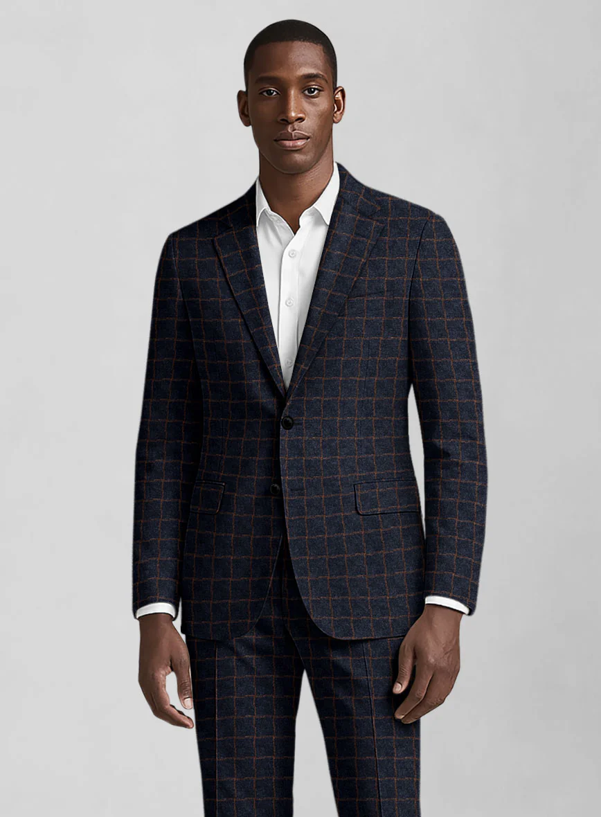 Italian Navy Terra Check Tweed Suit - Image 4