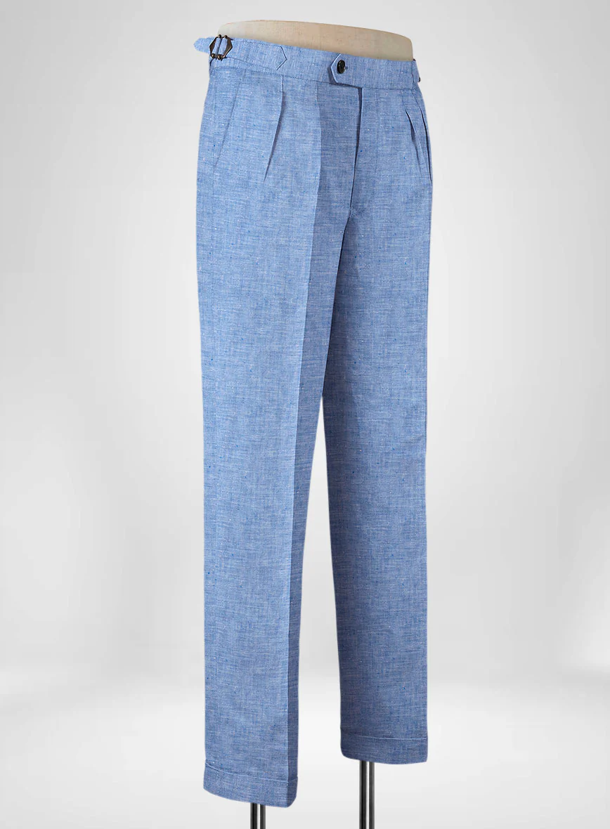 Italian Nile Blue Linen Highland Trousers - Image 2