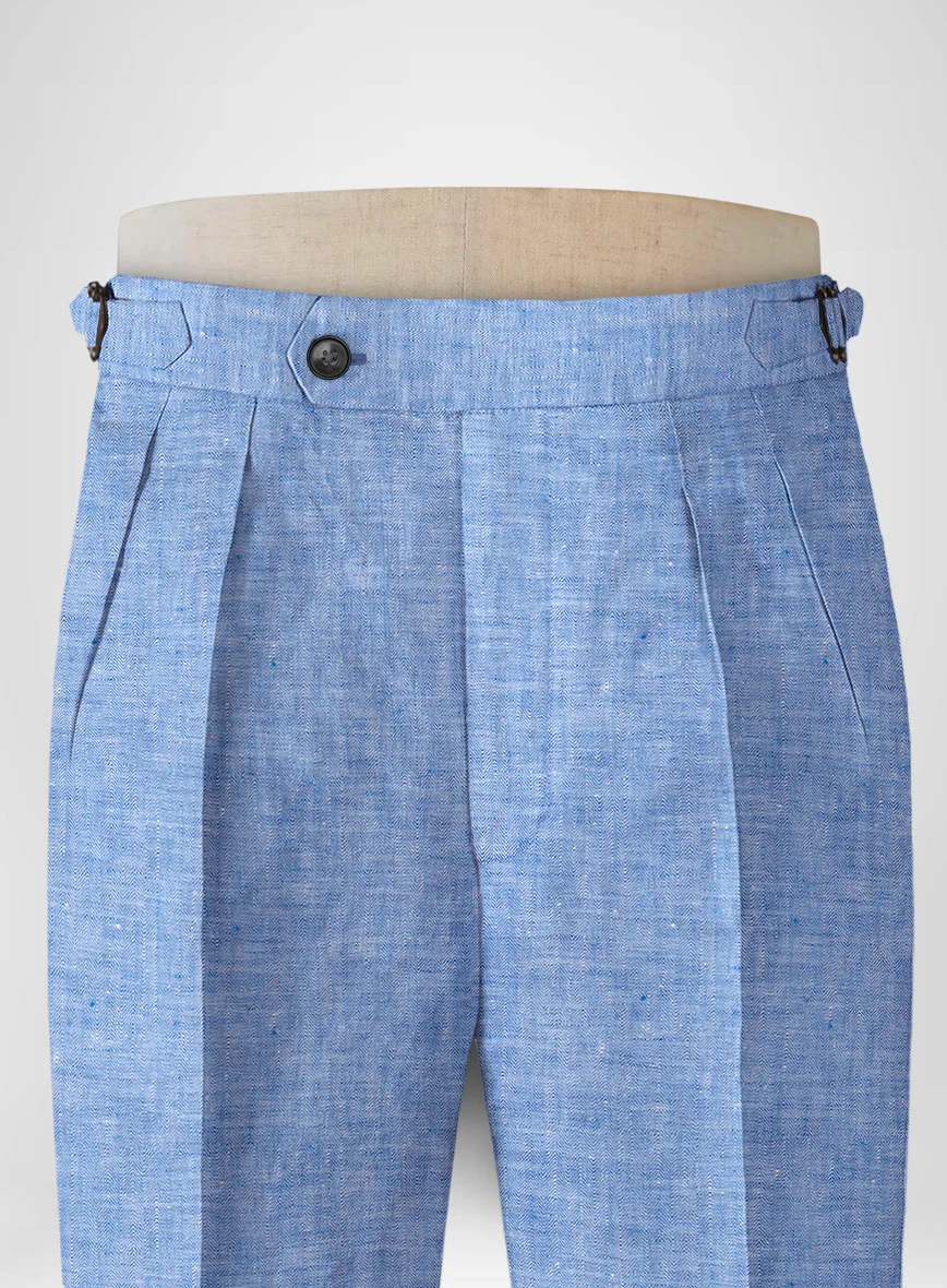 Italian Nile Blue Linen Highland Trousers - Image 3