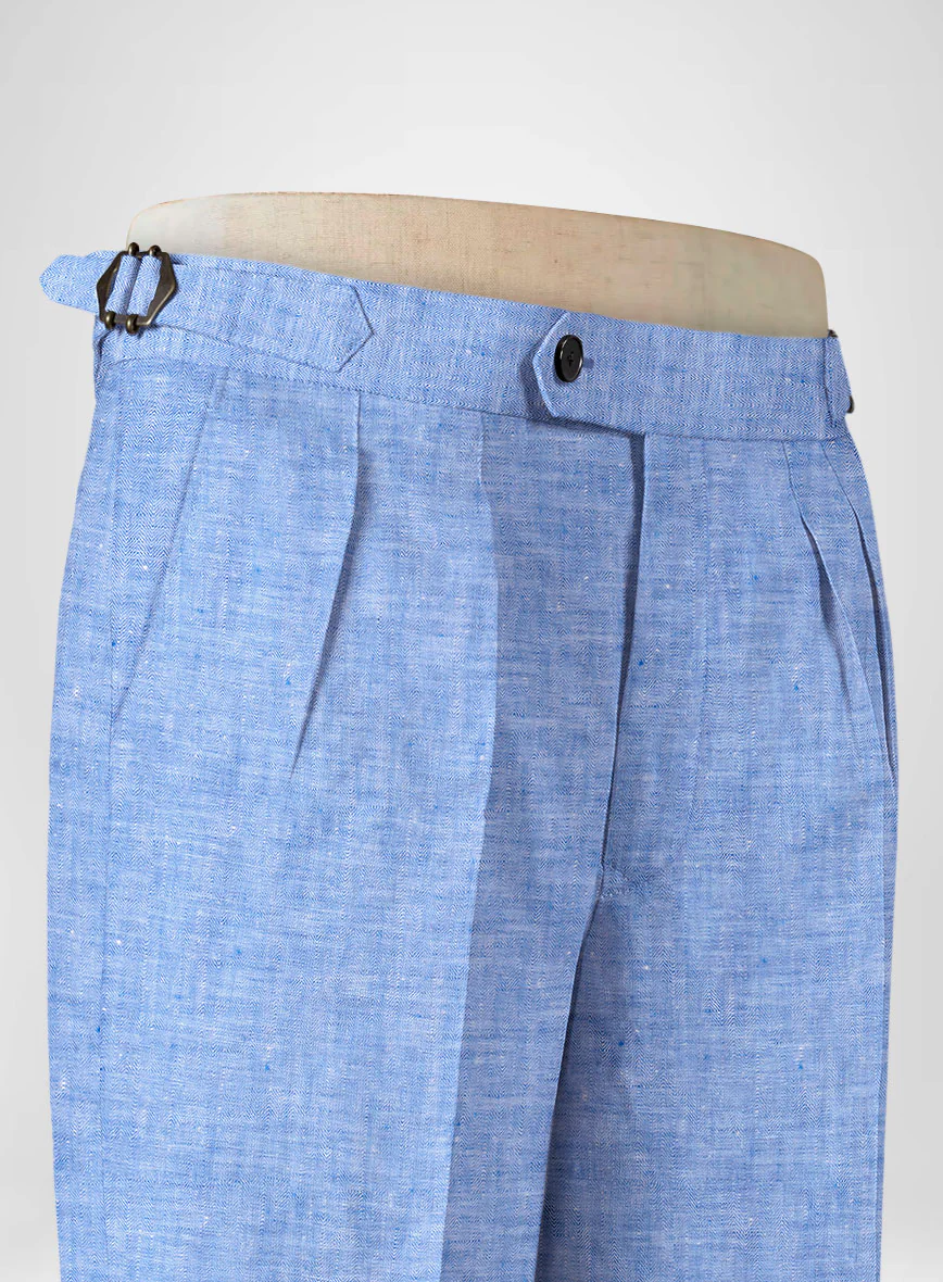 Italian Nile Blue Linen Highland Trousers - Image 4