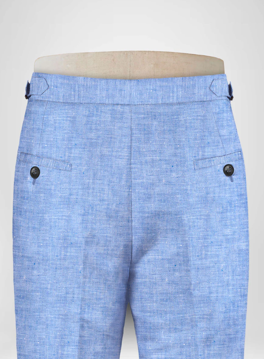 Italian Nile Blue Linen Highland Trousers - Image 5