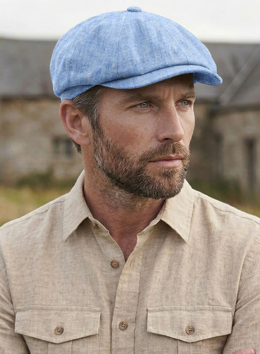 Italian Nile Blue Linen Newsboy Cap - Image 2