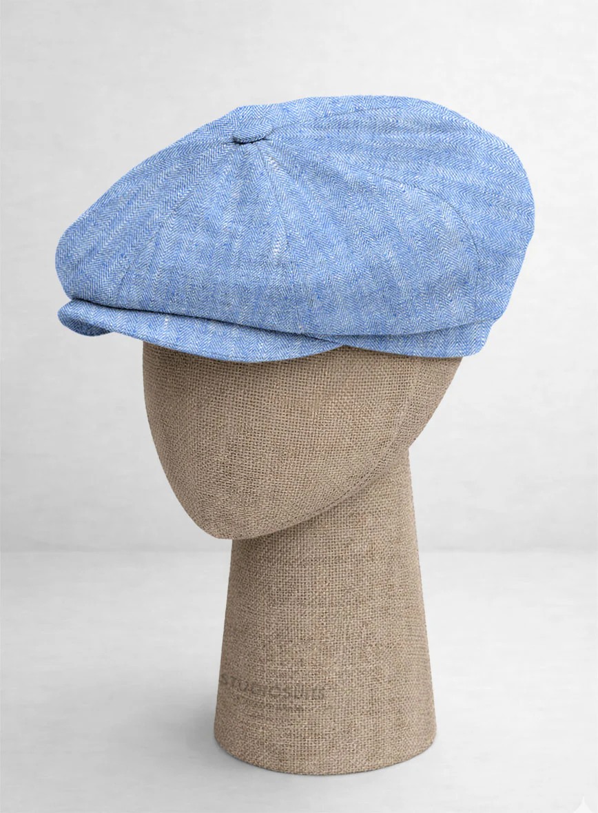 Italian Nile Blue Linen Newsboy Cap - Image 3