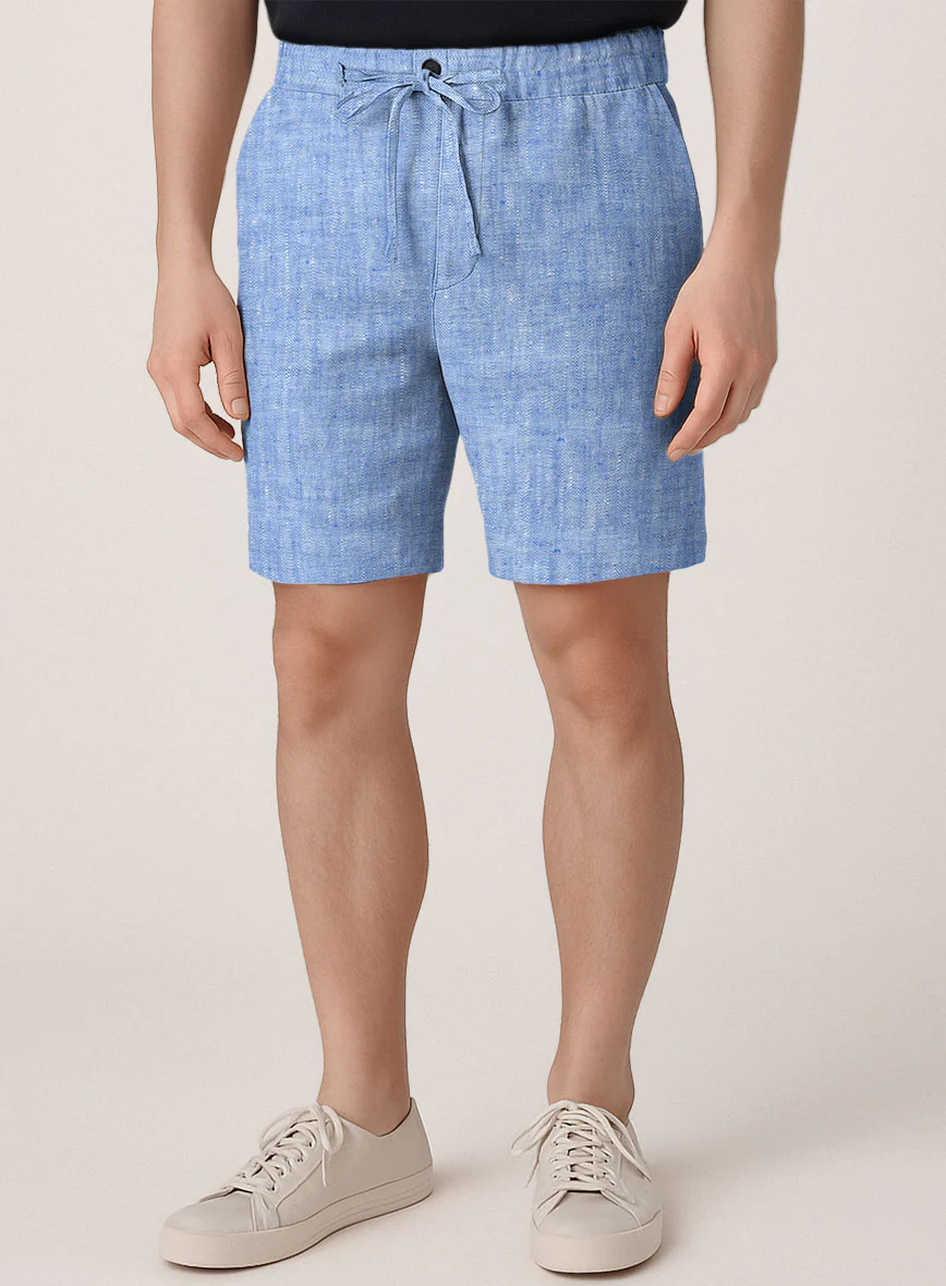 Italian Nile Blue Linen Shorts - Image 2