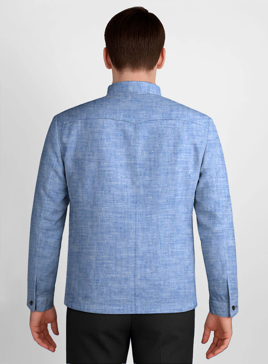 Italian Nile Blue Linen Zipper Jacket - Image 3