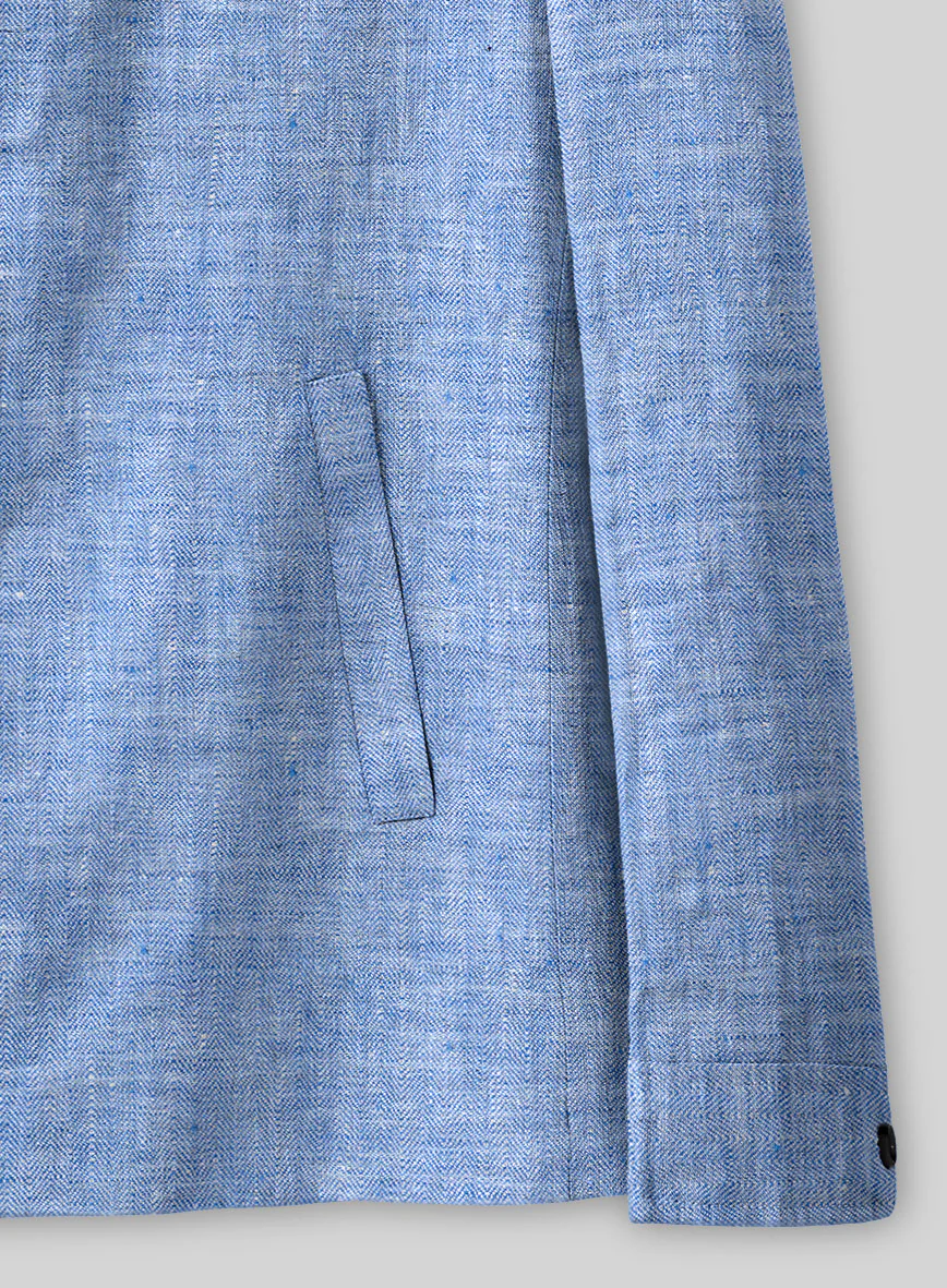 Italian Nile Blue Linen Zipper Jacket - Image 4