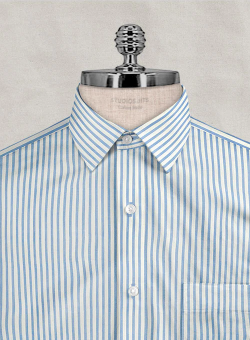 Italian Old Shuttle Loom Blue Stripe Shirt - Image 2