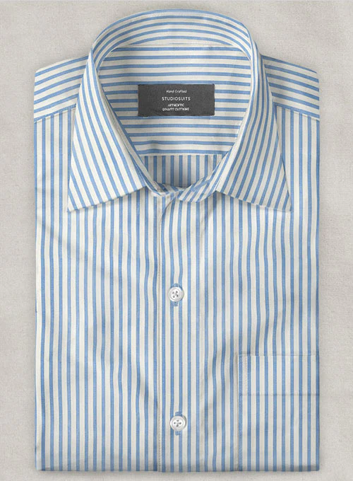 Italian Old Shuttle Loom Blue Stripe Shirt - Image 3