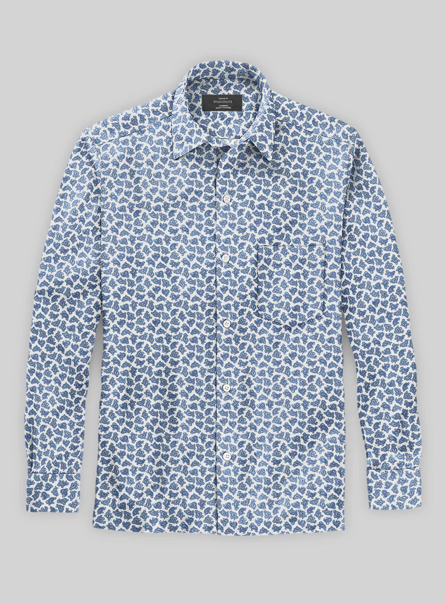 Italian Paisley Blue Summer Linen Shirt - Image 2