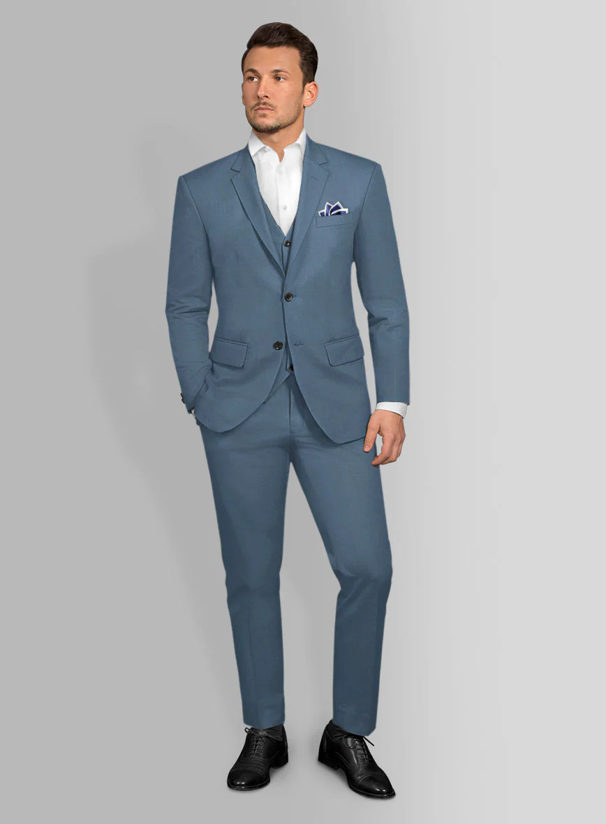 Italian Petrol Blue Cotton Suit - Image 2