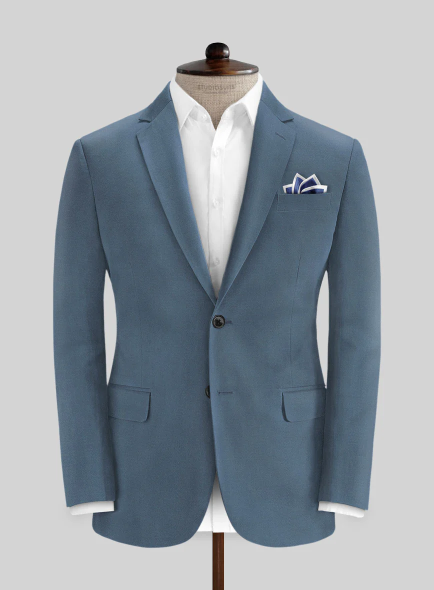 Italian Petrol Blue Cotton Stretch Suit - Image 3