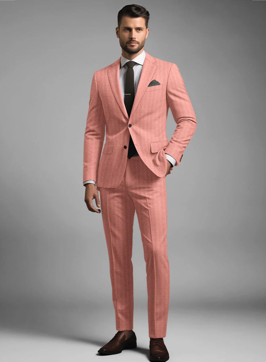 Italian Pink Herringbone Flannel Suit - Image 2