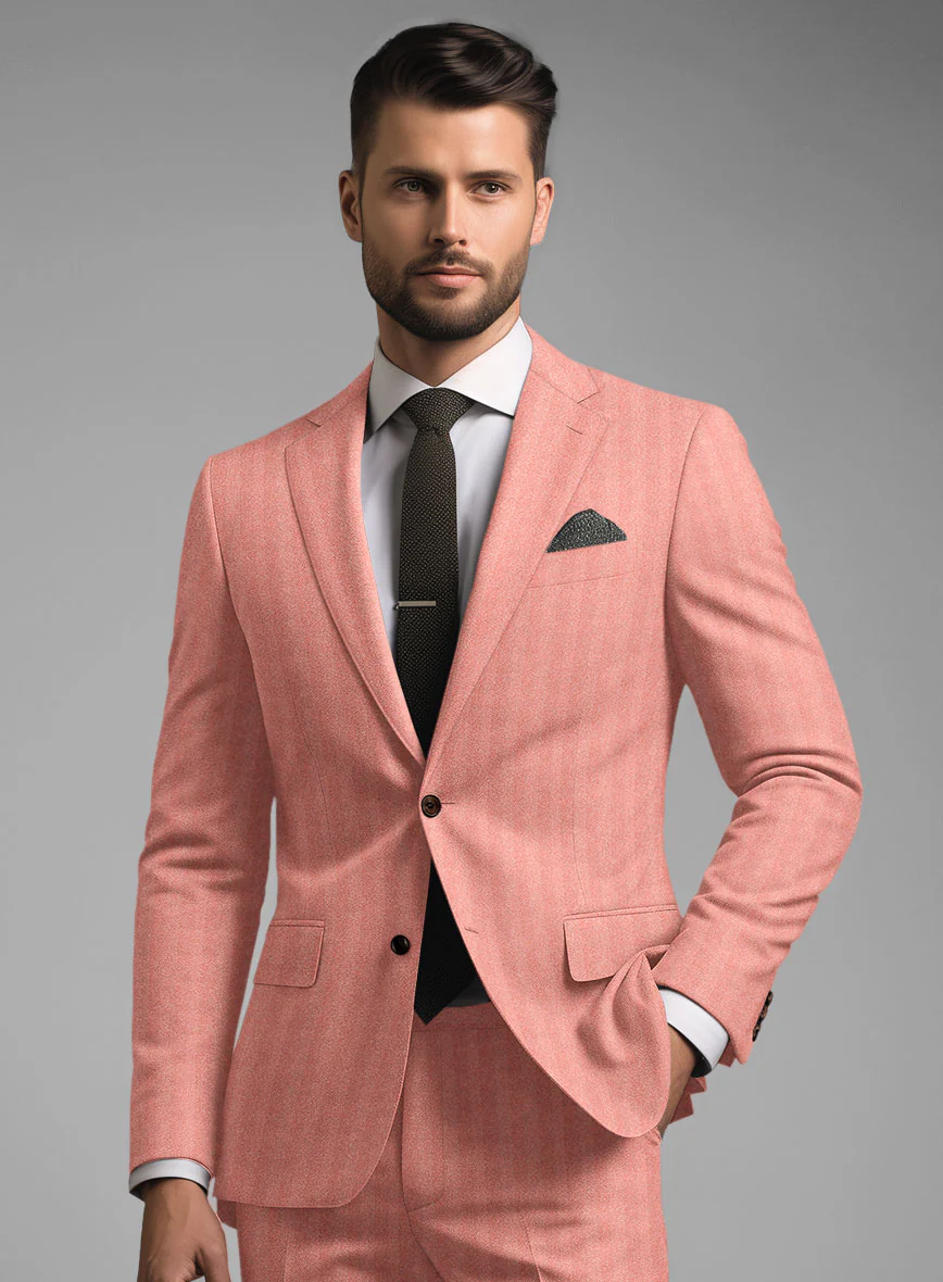 Italian Pink Herringbone Flannel Suit - Image 4