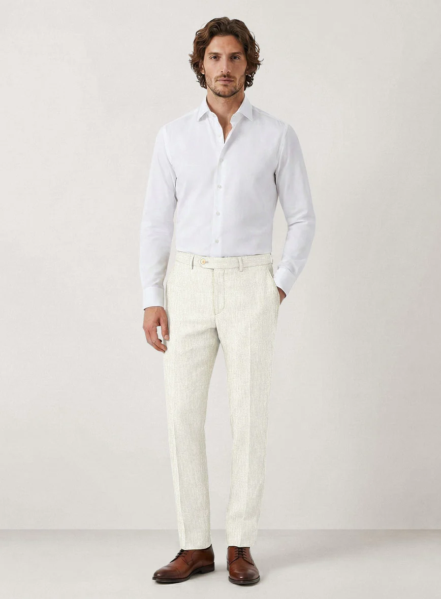 Italian Prato Beige Dobby Linen Pants - Image 3