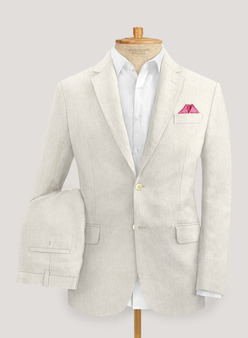 Italian Prato Beige Dobby Linen Suit - Image 2