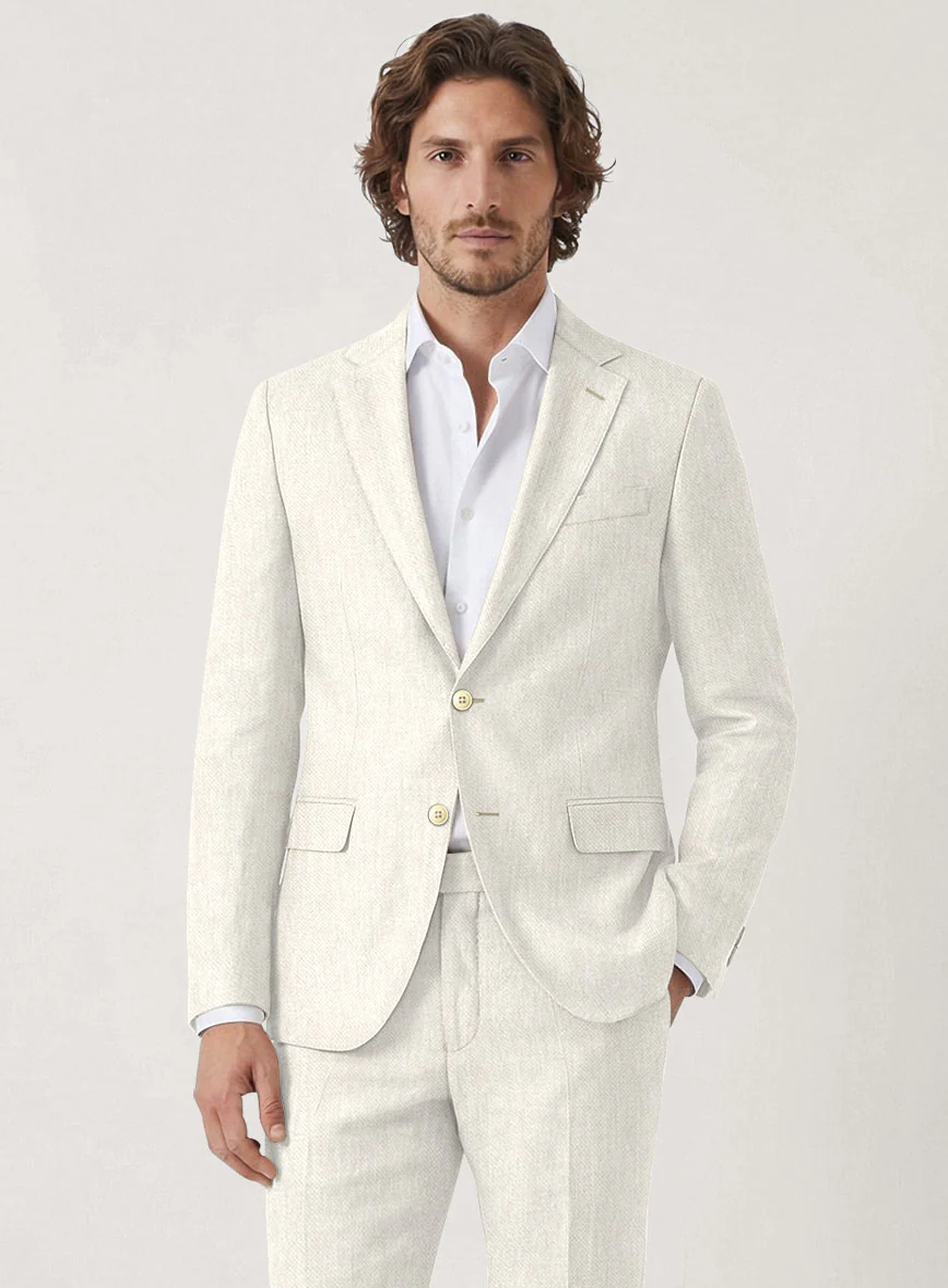Italian Prato Beige Dobby Linen Suit - Image 3